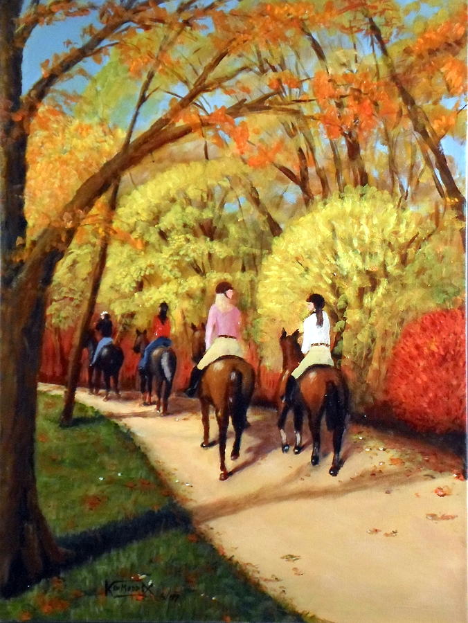 676x900 Hidden Falls Horseriders 1 Painting By Ken Maddex - Hidden Horses Painting