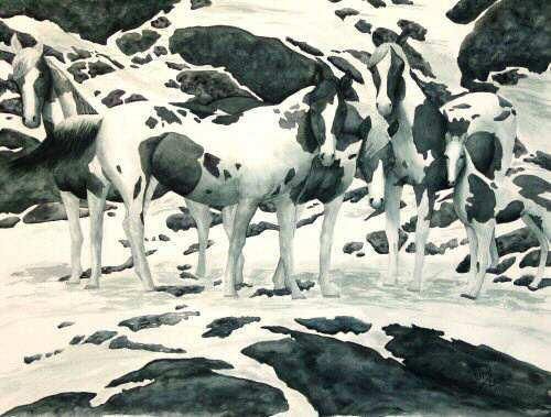500x379 Hidden Horses (Painting), 30x22 In By Judy Leach Wild Horse Blend - Hidden Horses Painting