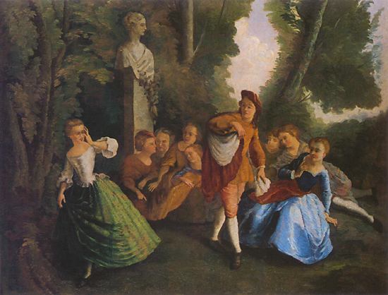 550x418 Mystudios Paul Cezanne, The Joy Of Hide And Seek (After Lancret) - Hide And Seek Painting