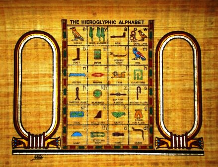 439x336 Egyptian Papyrus Art Personalized Hieroglyphic Alphabet - Hieroglyphics Painting