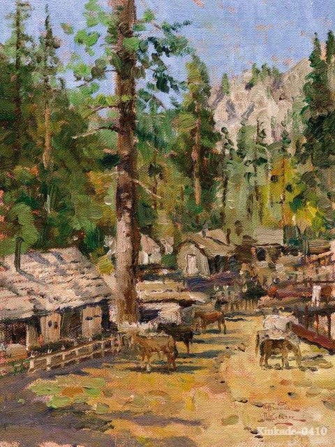 480x640 Oil Painting Original Art High Country Camp Thomas Kinkade Prints - High Country Painting