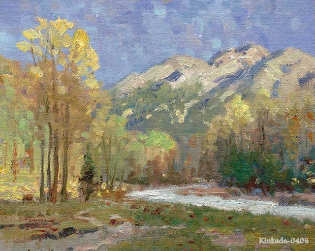 640x510 Oil Painting Original Art High Country Meadow Thomas Kinkade - High Country Painting