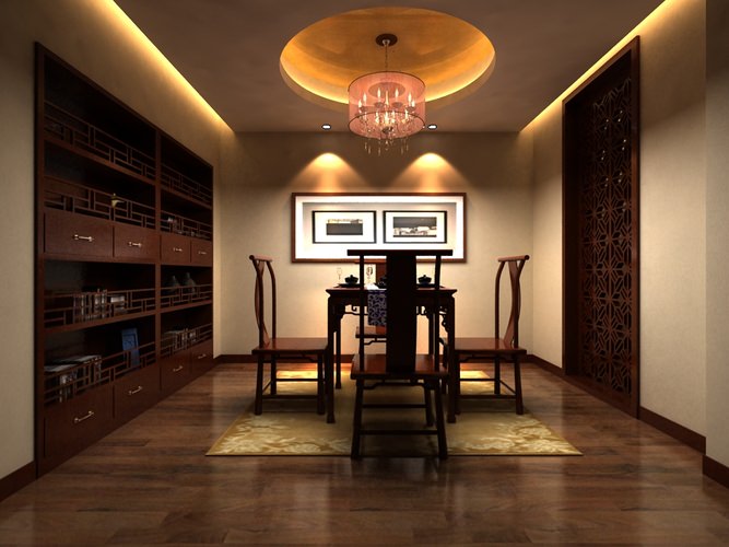 667x500 High End Dining Room Interior With Painting 3d Model Max - High End Painting