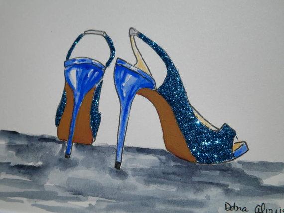 570x428 Sparkle Blue High Heel Shoes Wedding Glitter Heels Showers Gifts - High Heel Painting