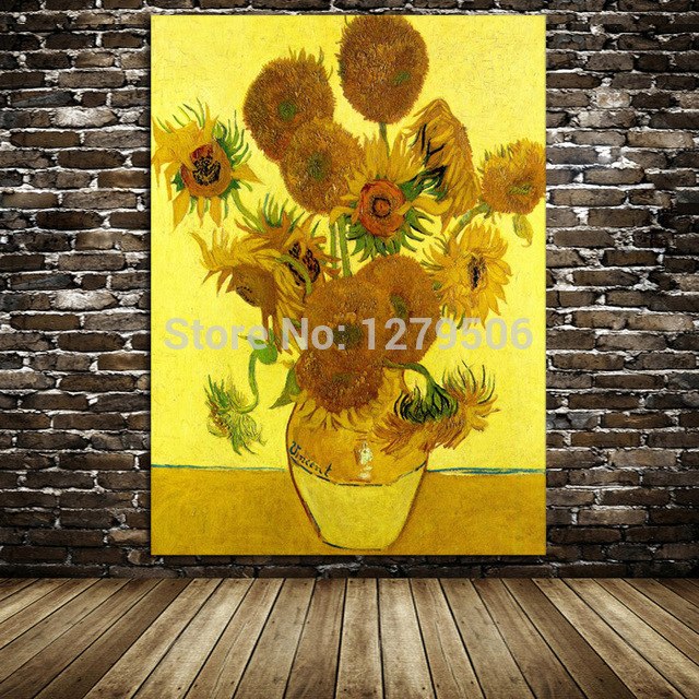 640x640 Hand Painted Copy Famous Oil Painting Vase With Twelve Sunflowers - High Quality Painting