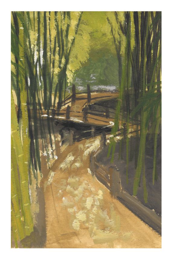 570x855 Gouache Bamboo Forest Painting This Is A High Quality Print - High Quality Painting Prints