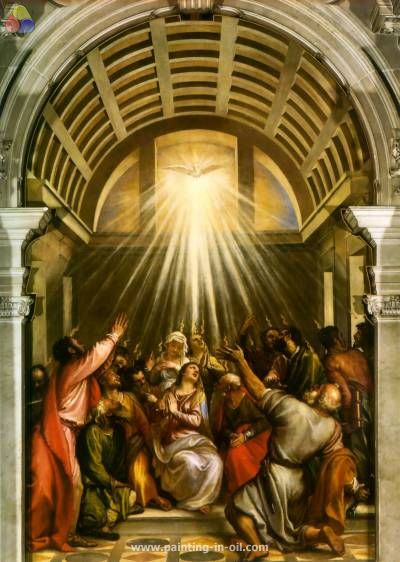 400x562 Pentecost Titian [Italian High Renaissance Painter, Ca.1485 1576 - High Renaissance Painting