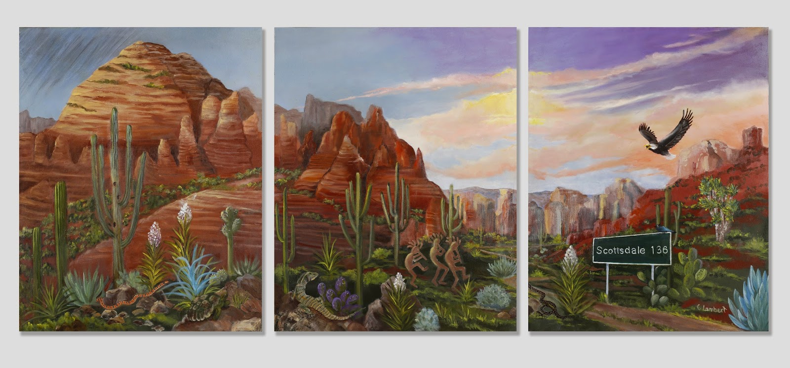 1600x746 Pacificnorthwestpaintings Sonoran Desert Kokopelli 6' X 2' Oil - High Sonoran Desert Painting