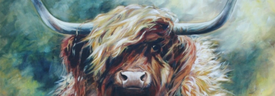 1056x369 Highland Cow Art - Highland Cattle Painting