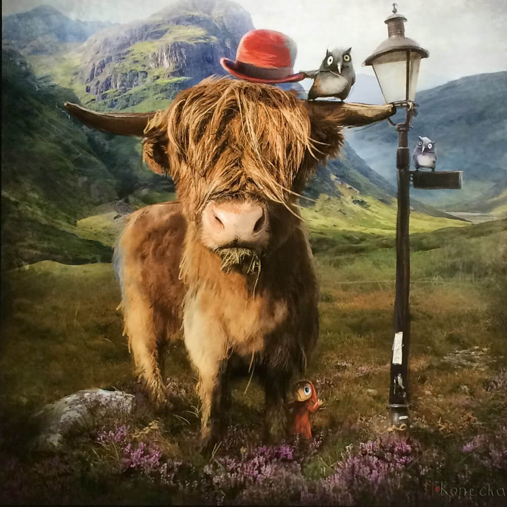 1000x1000 Highland Cow By Matylda Konecka L The Canvas Art Gallery - Highland Cattle Painting