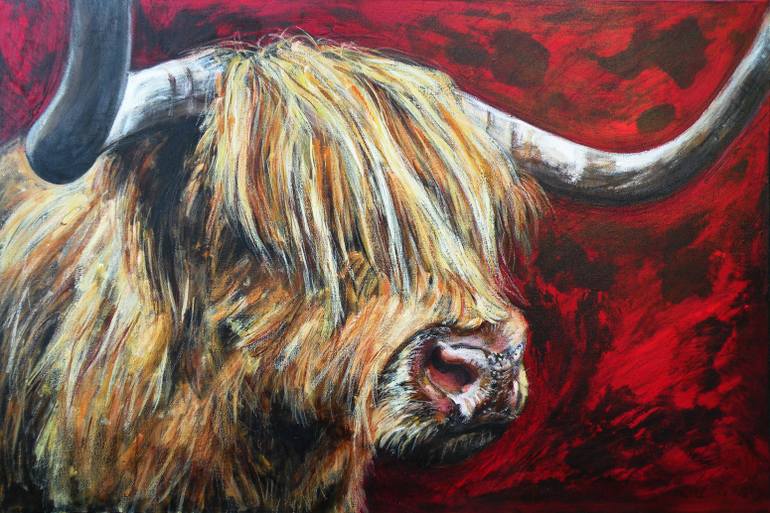 770x513 Saatchi Art Highland Cow Painting By Leigh Banks - Highland Cattle Painting