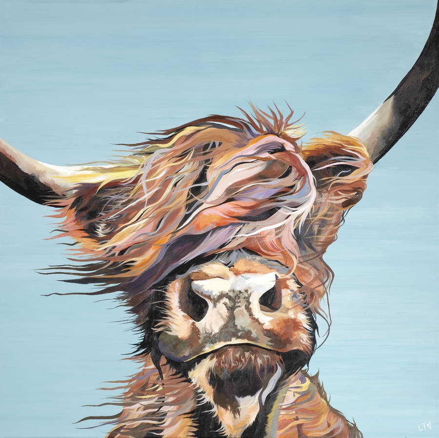 900x897 Gone With The Wind Highland Cow Greetings Card By Lauren's Cows - Highland Cattle Painting