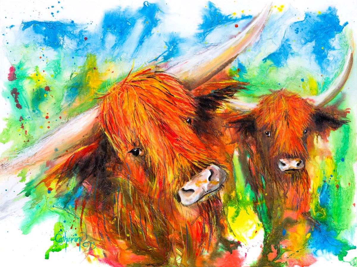 1200x899 Ink Series Highland Cows I Fine Art Reproduction Catherine - Highland Cow Painting