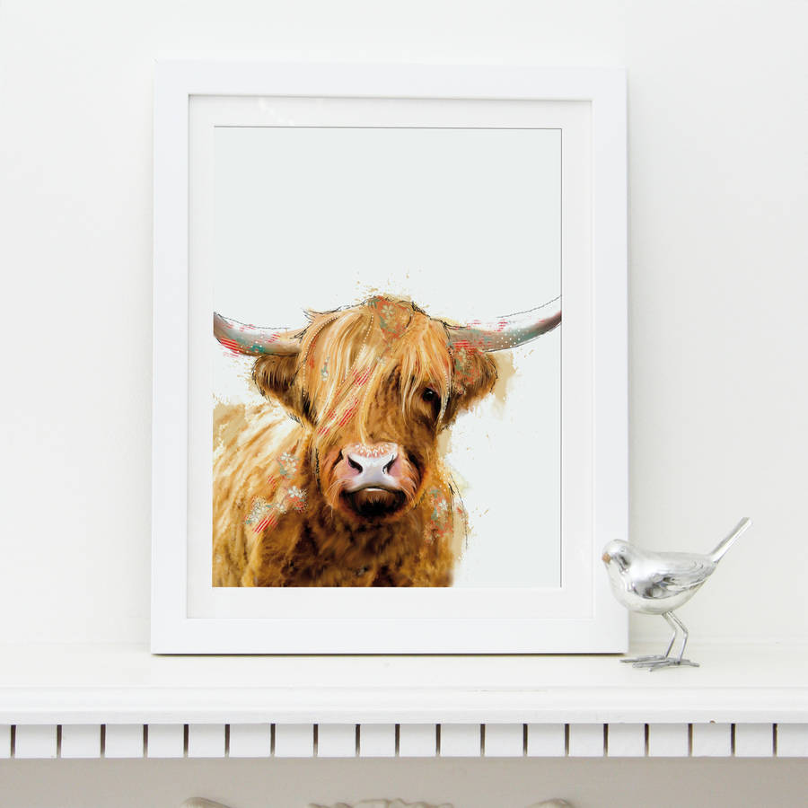 900x900 Highland Cow Fine Art Print By Lola Design Ltd - Highland Cow Painting