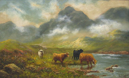 450x271 S J Cooper Painting Highland Cattle A Ross Shire Evening - Highland Painting