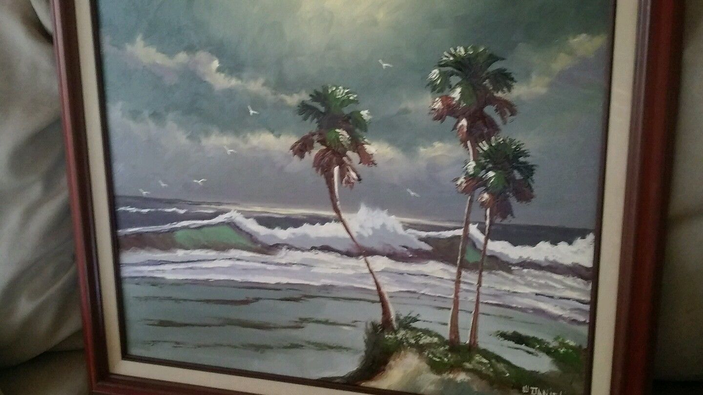 1440x810 Florida Highwaymen Painting Cloudy Ocean By Willie Daniels 24x20 - Highwaymen Painting
