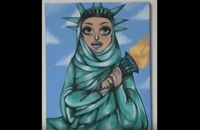 668x435 Hijab Wearing Statue Of Liberty Painting Causes Furore In California - Hijab Painting