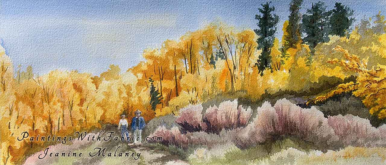 1280x547 Hiking In Gold Watercolor Painting - Hiking Painting