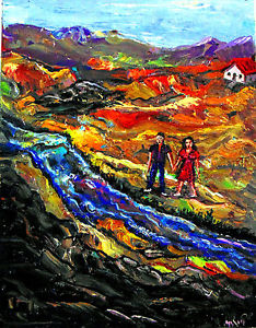 234x300 Original Oil Painting Arthur Robins Nyc Art Dream Landscape Rocks - Hiking Painting