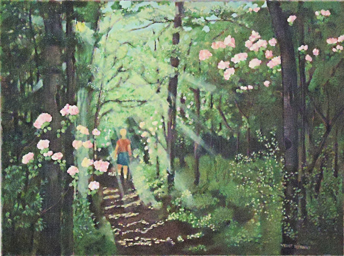 700x521 Acrylic Paintings Of Landscapes, Landscape Paintings Woman Hiking - Hiking Painting