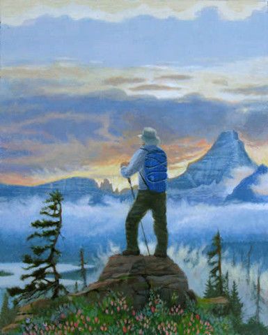385x480 Backpacking - Hiking Painting
