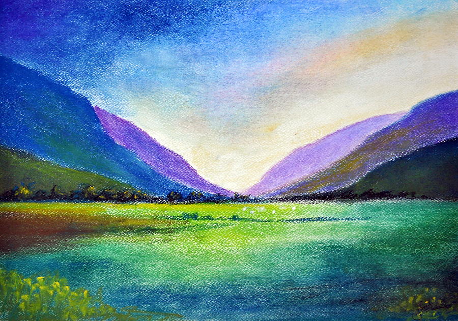 900x631 Hills And Vale Painting By Shreekant Plappally - Hill Painting