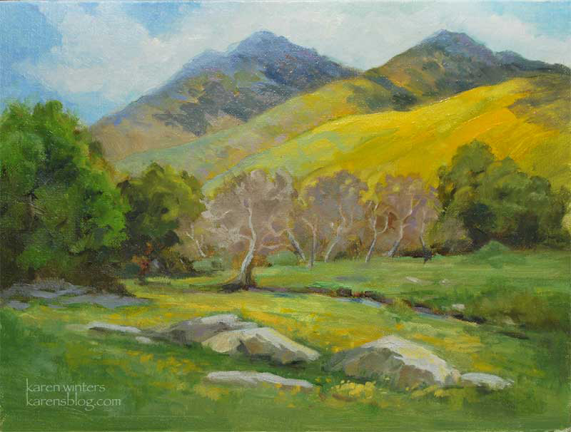 800x606 California Plein Air Landscape Painting Wildflower Hills - Hill Painting