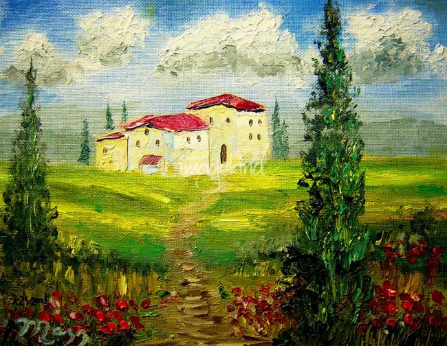 650x504 Tuscany Hillside Painting By Mazz Original Paintings - Hillside Original Painting
