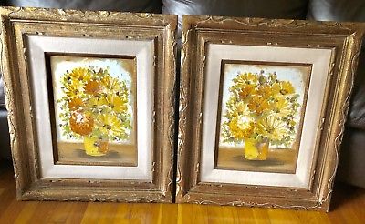 400x246 Vintage Etta Cien Benjamin Original Oil Two Paintings Floral Still - Hillside Original Painting Cien