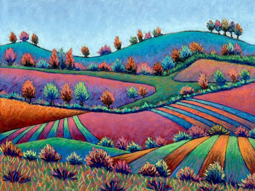 1024x766 Hilltop Trees Amp Fields, Pastel Painting By Daryl Storrs Daryl V - Hilltop Painting
