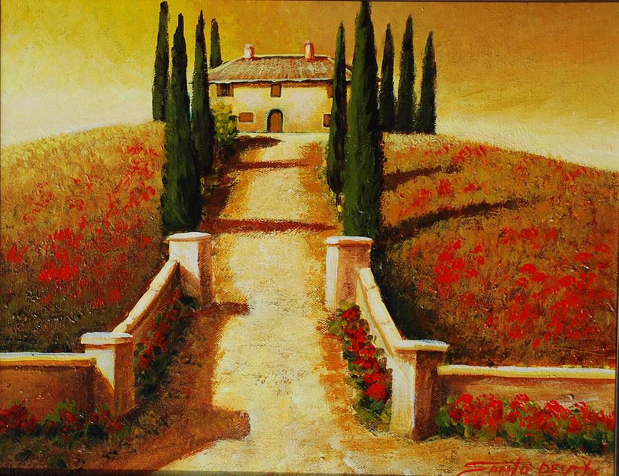 900x692 Hilltop Villa Painting By Santo De Vita - Hilltop Painting