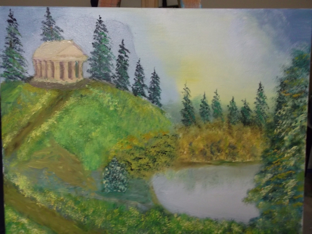 640x480 John Hughes Artwork Temple On A Hilltop Original Painting Oil - Hilltop Painting