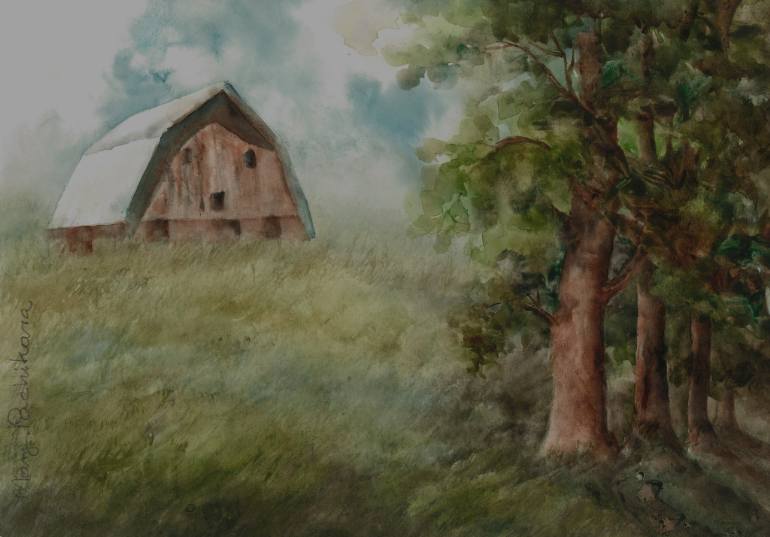 770x537 Saatchi Art Barn On The Hilltop Painting By Mary Pachikara - Hilltop Painting