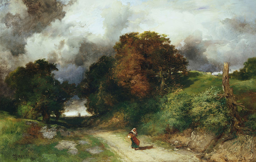 900x570 Windy Hilltop Painting By Thomas Moran - Hilltop Painting