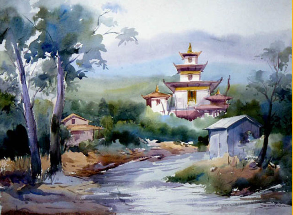 1024x754 Monastery In Himalaya Samiran Sarkar - Himalaya Painting