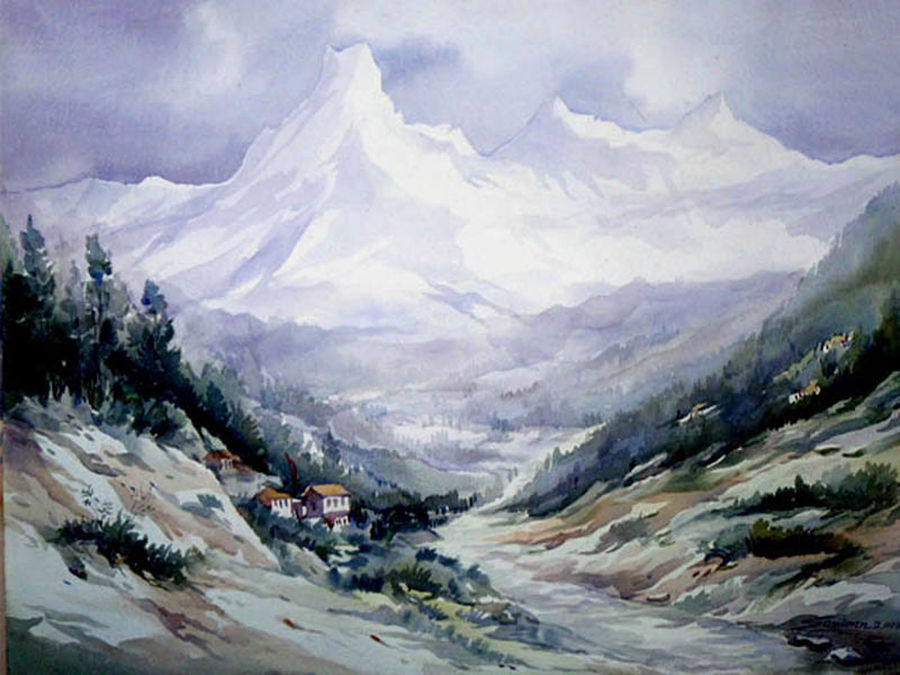 900x675 Beauty Of Himalaya Painting By Artist Samiran Sarkar - Himalaya Painting
