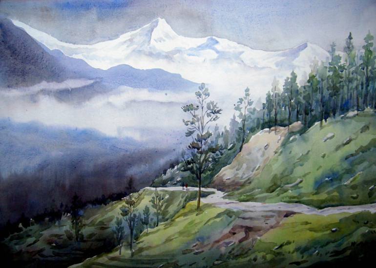 770x550 Saatchi Art Beauty Of Himalaya Landscape Watercolor On Paper - Himalaya Painting