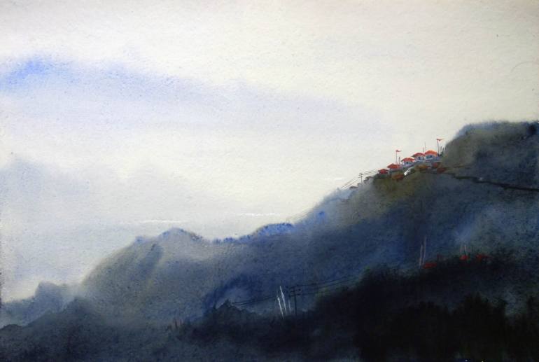 770x517 Saatchi Art Himalaya Mountain Village Landscape - Himalaya Painting