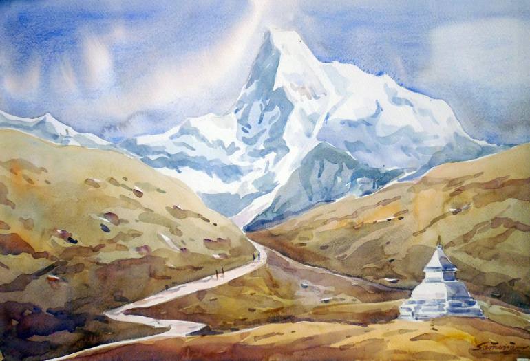 770x525 Saatchi Art Landscape Of Himalaya Watercolor On Paper Painting By - Himalaya Painting