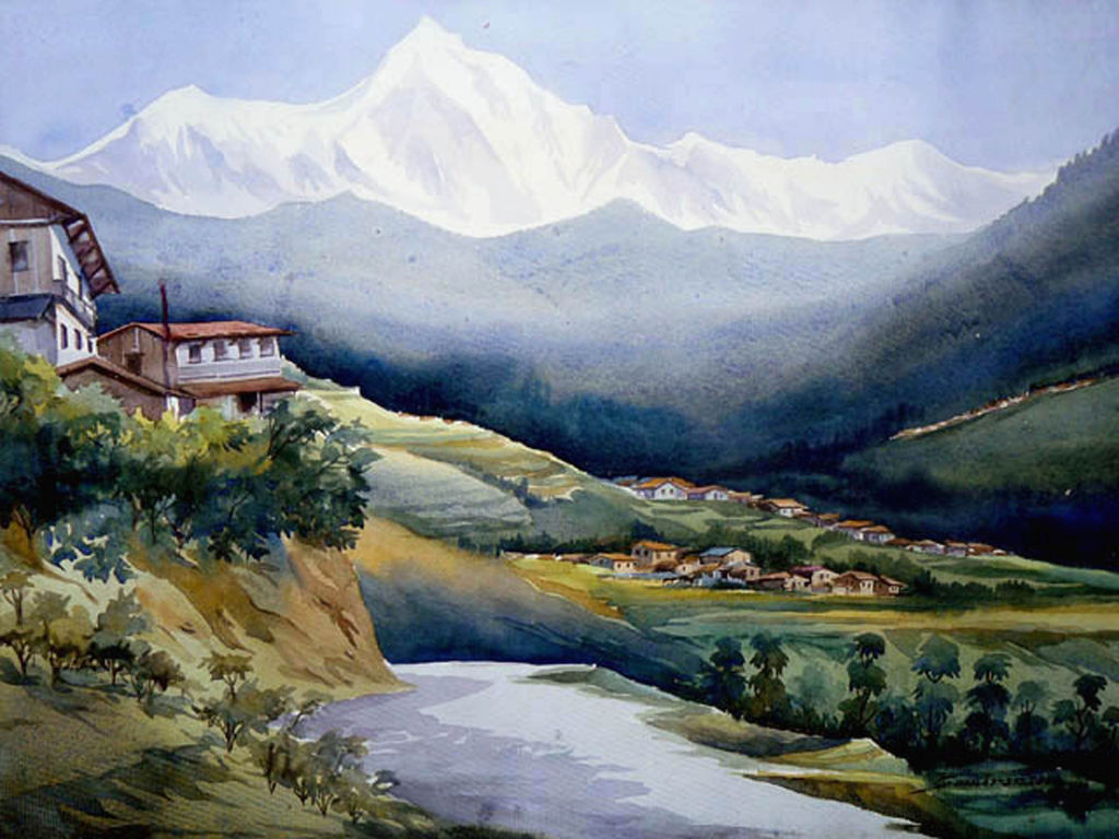 1024x768 Beauty Of Himalaya Samiran Sarkar - Himalaya Painting