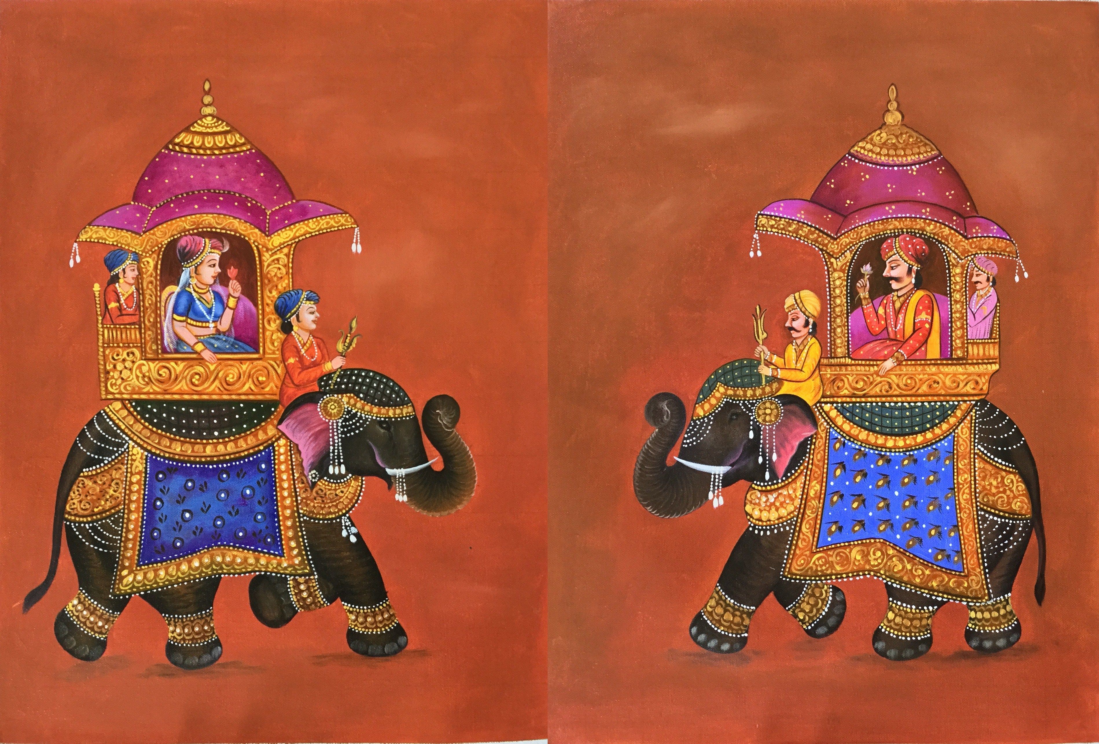 3799x2572 Mughal Miniature Royal Art Rare Handmade Ambabari King Elephant - Hindu Elephant Painting