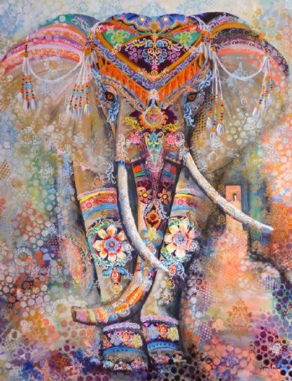 417x544 Elephant Painting Indian Painted Elephant Wynne Parkin Www.wynes - Hindu Elephant Painting