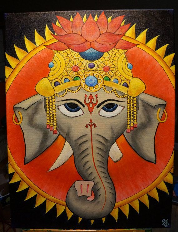 570x743 This Is A Depiction Of The Hindu Deity Ganesh Canvas Size - Hindu Elephant Painting