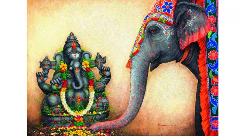 800x448 Celebrating The Elephant God - Hindu Elephant Painting