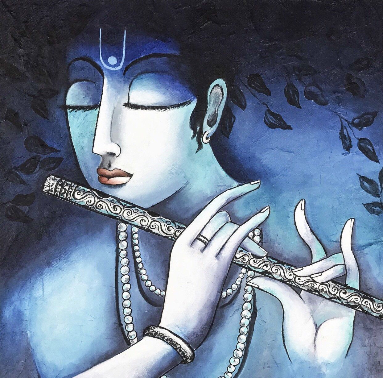 1242x1225 Krishna Painting, Indian Art, Hindu God, Contemporary Art - Hindu God Painting