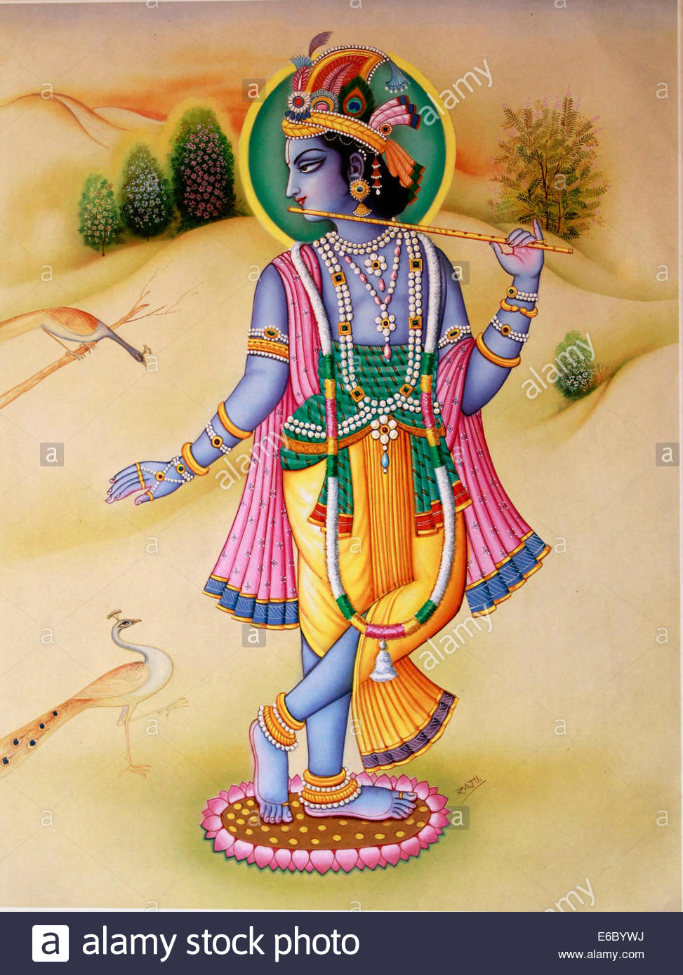 973x1390 Mural Painting Of Hindu God Krishna Stock Photo 72792766 - Hindu God Painting