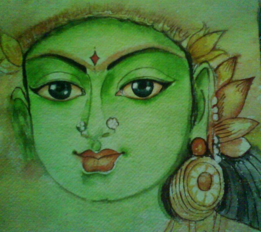 900x802 Ambal Hindu Goddesses Painting By Nithya - Hindu God Painting