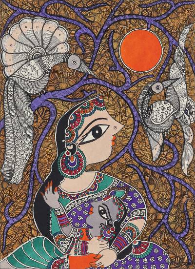 400x551 Mother And Child Hindu Madhubani Painting From India - Hindu Painting