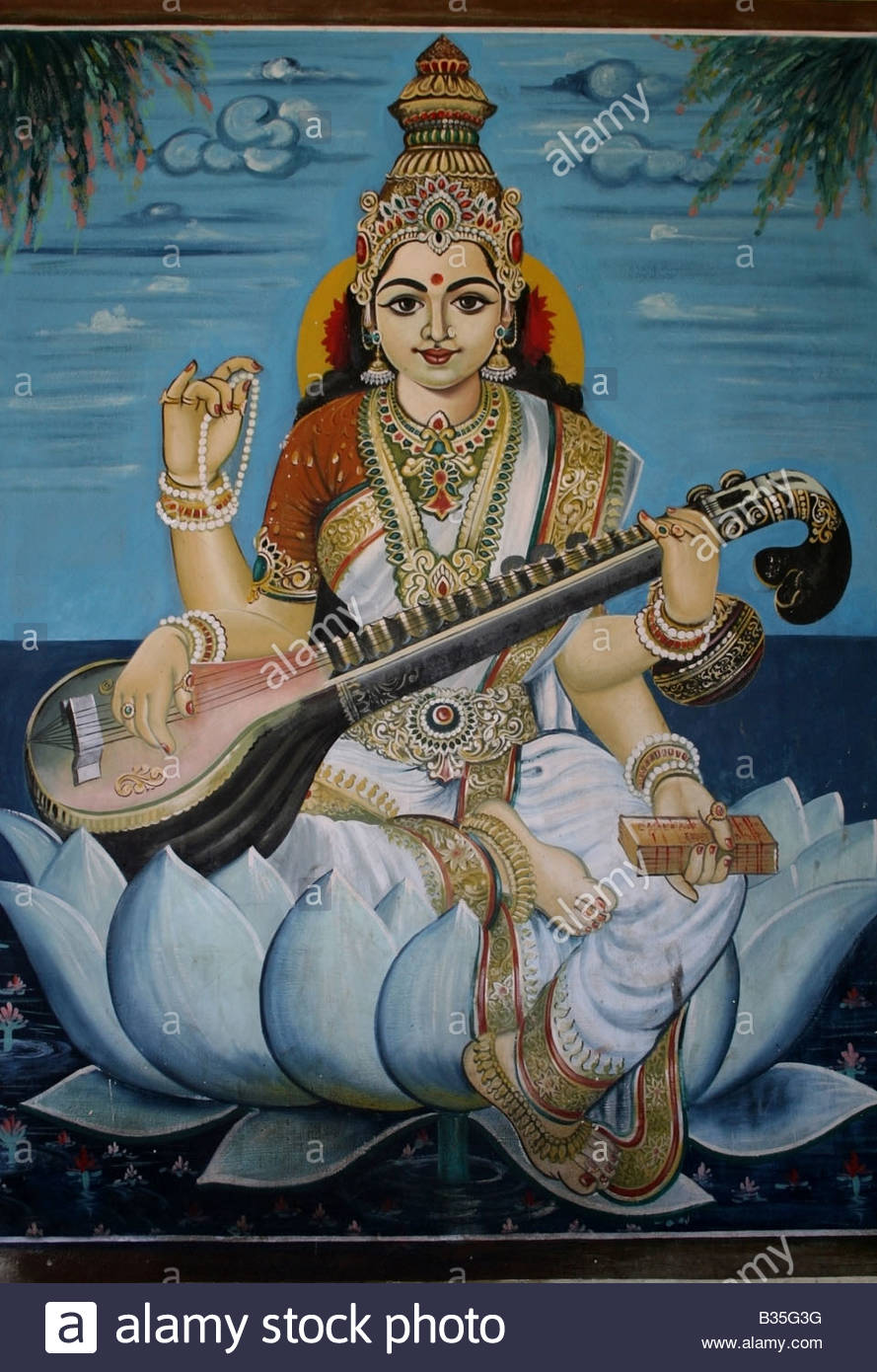 889x1390 Painting Of The Hindu Goddess Of Arts And Knowledge Saraswati - Hindu Painting