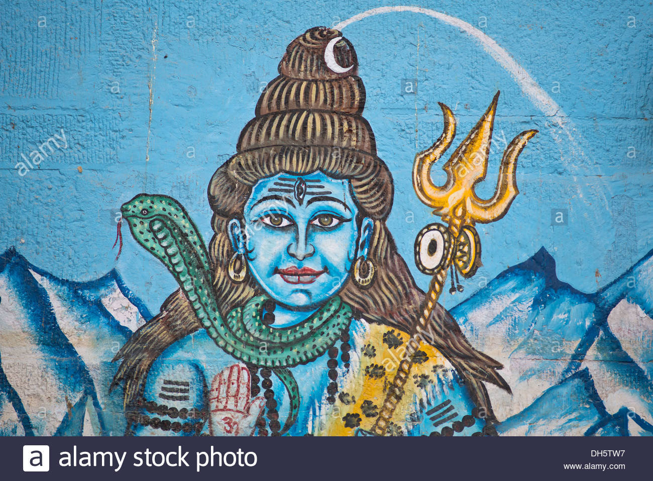 1300x957 The Hindu God Shiva Painted On The Wall A House On The Banks - Hindu Painting